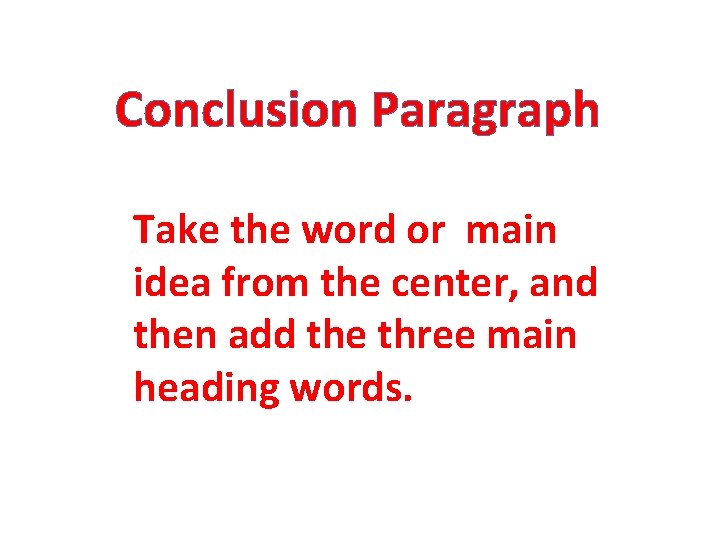 Conclusion Paragraph Take the word or main idea from the center, and then add