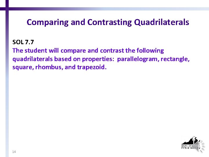 Comparing and Contrasting Quadrilaterals SOL 7. 7 The student will compare and contrast the