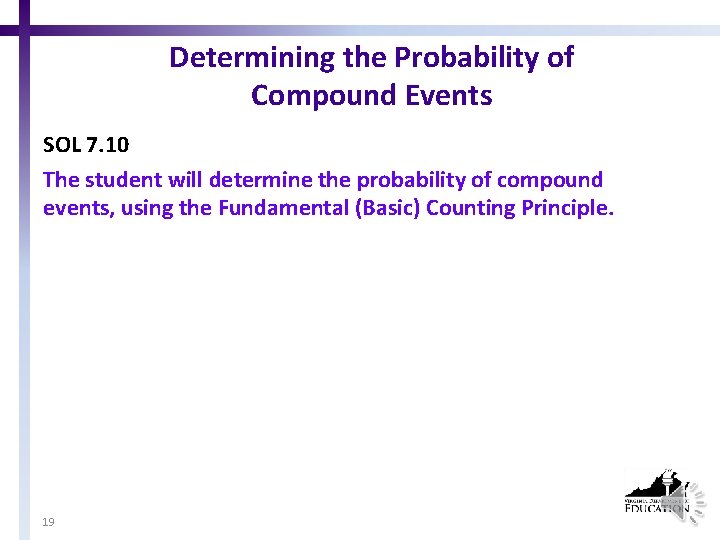 Determining the Probability of Compound Events SOL 7. 10 The student will determine the