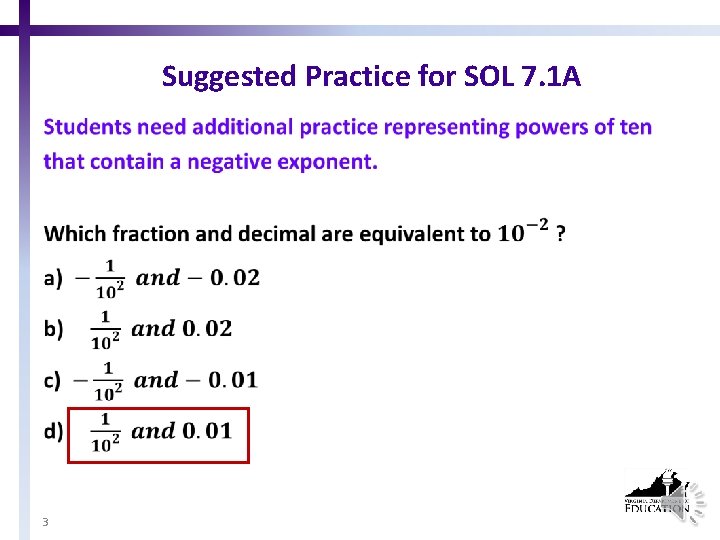 Suggested Practice for SOL 7. 1 A • 3 