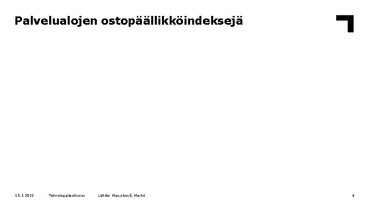 Palvelualojen ostopäällikköindeksejä 15. 2. 2022 Teknologiateollisuus Lähde: Macrobond, Markit 6 