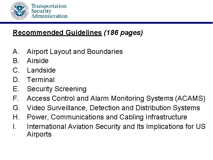 Recommended Guidelines (186 pages) A. B. C. D. E. F. G. H. I. Airport