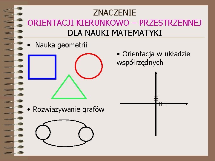 ZNACZENIE ORIENTACJI KIERUNKOWO – PRZESTRZENNEJ DLA NAUKI MATEMATYKI • Nauka geometrii • Orientacja w