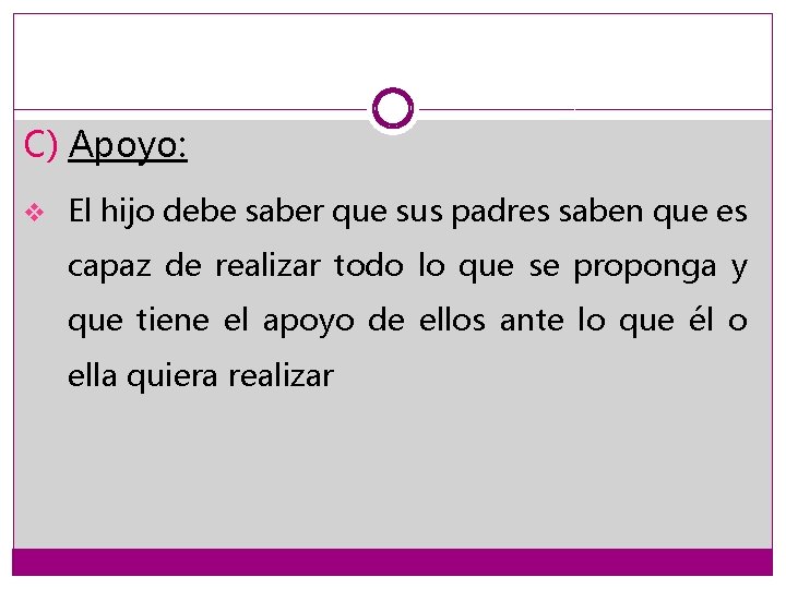 C) Apoyo: v El hijo debe saber que sus padres saben que es capaz