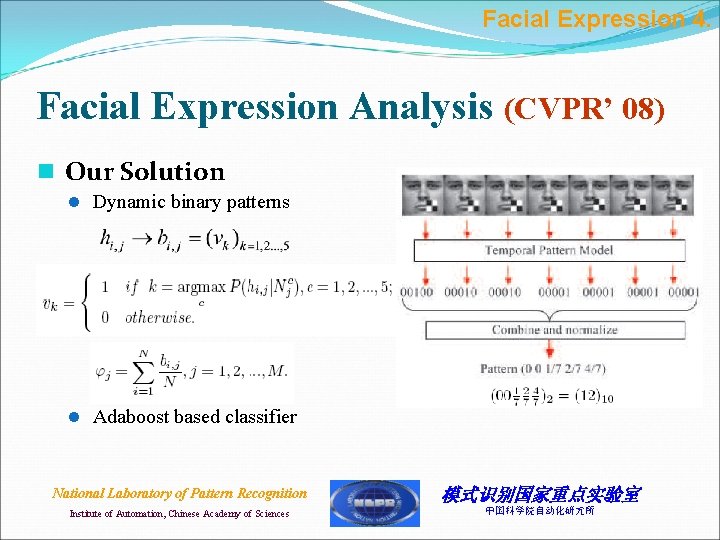 Facial Expression 4. Facial Expression Analysis (CVPR’ 08) n Our Solution l Dynamic binary