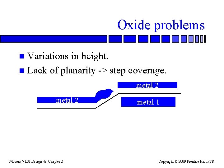 Oxide problems Variations in height. n Lack of planarity -> step coverage. n metal