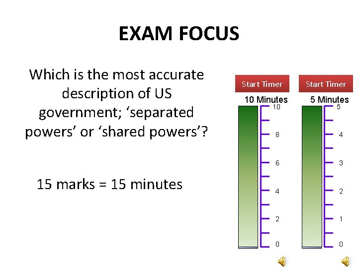 EXAM FOCUS Which is the most accurate description of US government; ‘separated powers’ or