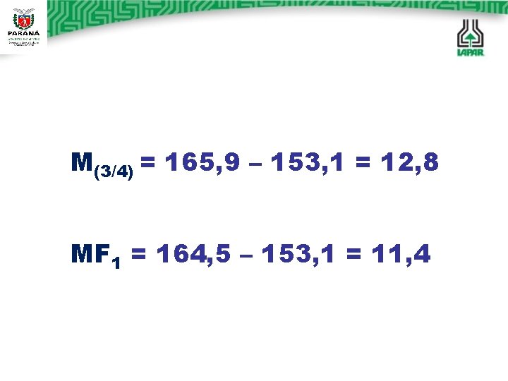 M(3/4) = 165, 9 – 153, 1 = 12, 8 MF 1 = 164, M(3/4) = 165, 9 – 153, 1 = 12, 8 MF 1 = 164,