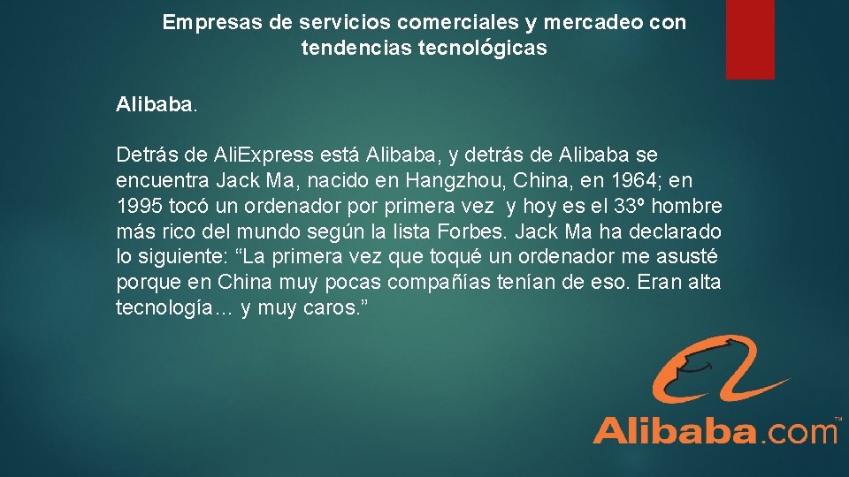 Empresas de servicios comerciales y mercadeo con tendencias tecnológicas Alibaba. Detrás de Ali. Express