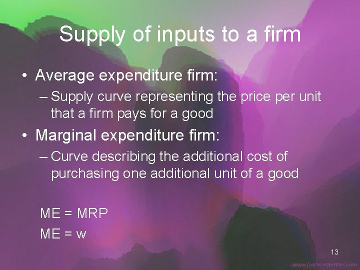 Supply of inputs to a firm • Average expenditure firm: – Supply curve representing