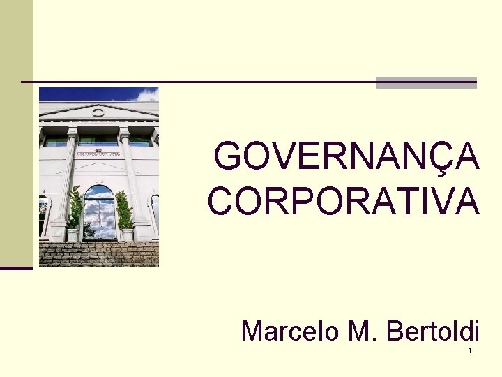 GOVERNANÇA CORPORATIVA Marcelo M. Bertoldi 1 