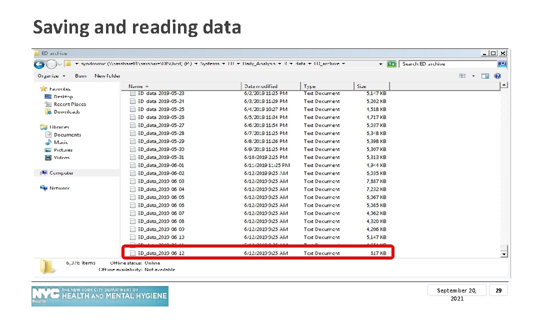 Saving and reading data September 20, 2021 29 