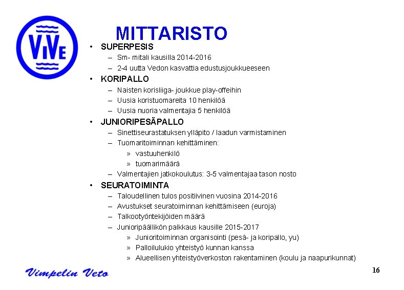  • MITTARISTO SUPERPESIS – Sm- mitali kausilla 2014 -2016 – 2 -4 uutta