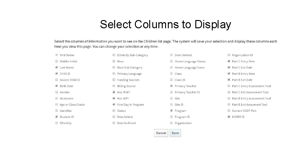 Select Columns to Display 