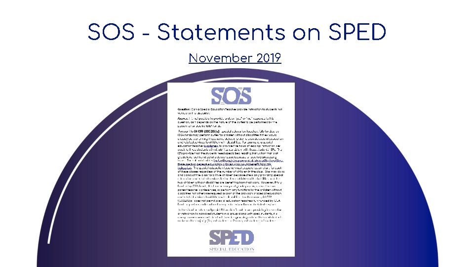 SOS - Statements on SPED November 2019 