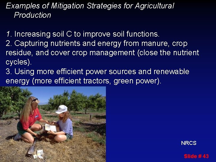 Examples of Mitigation Strategies for Agricultural Production 1. Increasing soil C to improve soil