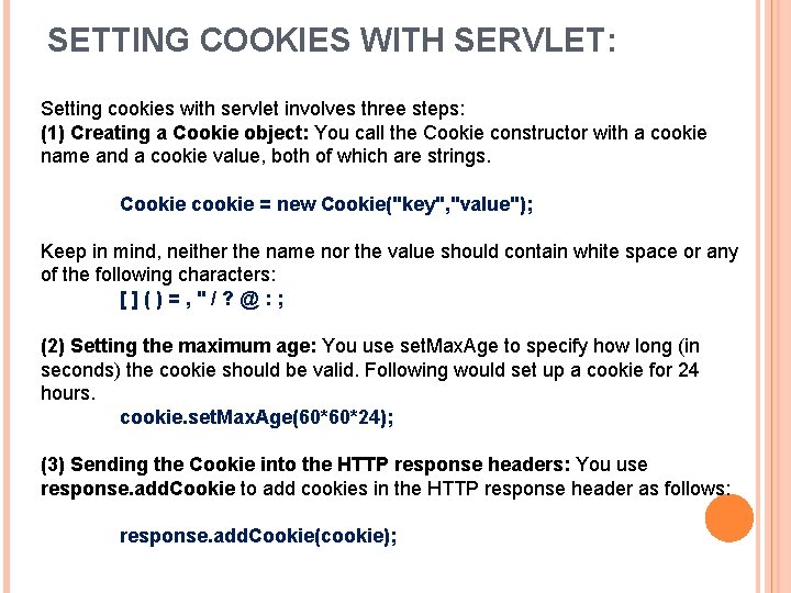 Servlet Cookie Simple Example SERVLETS Cookies Handling 15 Feb22 SERVLETS COOKIES HANDLING