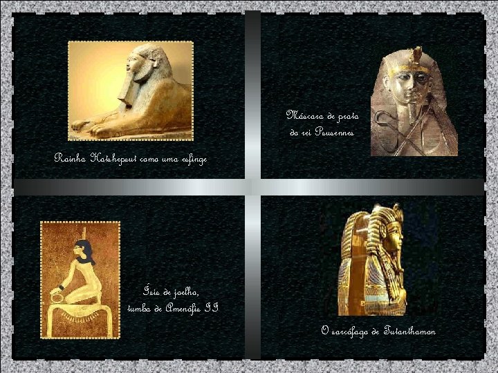 Máscara de prata do rei Psusennes Rainha Hatshepsut como uma esfinge Ísis de joelho,