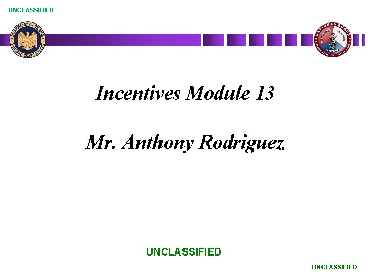 UNCLASSIFIED Incentives Module 13 Mr. Anthony Rodriguez UNCLASSIFIED 