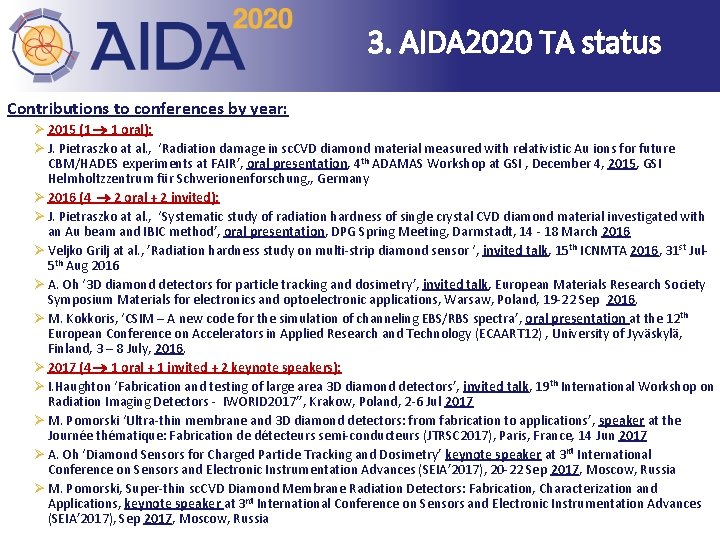3. AIDA 2020 TA status Contributions to conferences by year: Ø 2015 (1 1