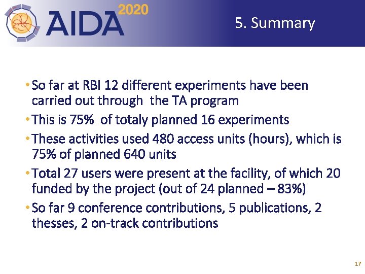 5. Summary • So far at RBI 12 different experiments have been carried out