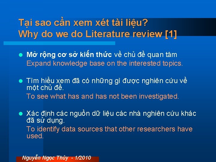 Tại sao cần xem xét tài liệu? Why do we do Literature review [1]