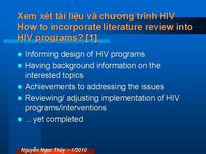 Xem xét tài liệu và chương trình HIV How to incorporate literature review into