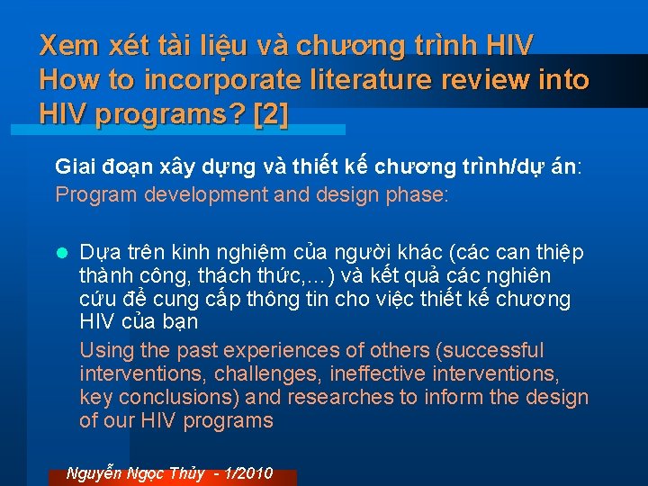 Xem xét tài liệu và chương trình HIV How to incorporate literature review into