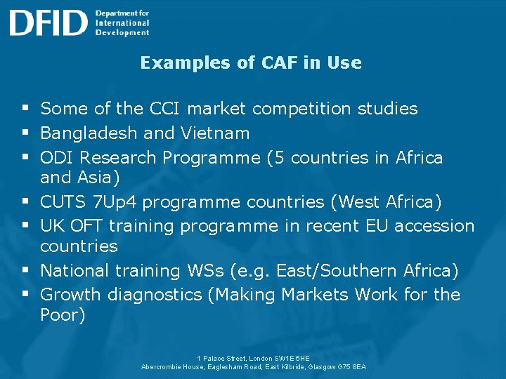 Examples of CAF in Use § Some of the CCI market competition studies §