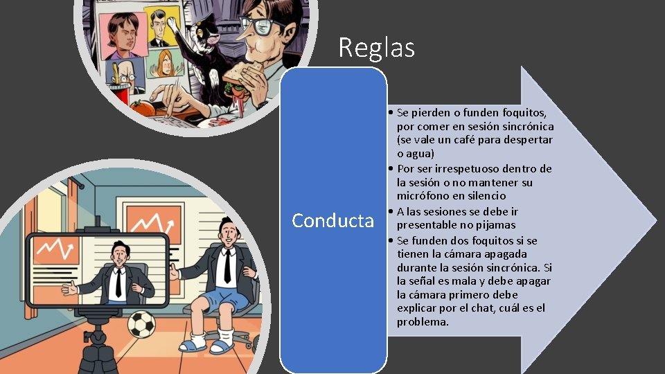 Reglas Conducta • Se pierden o funden foquitos, por comer en sesión sincrónica (se