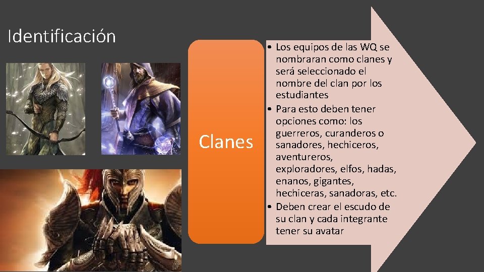 Identificación Clanes • Los equipos de las WQ se nombraran como clanes y será