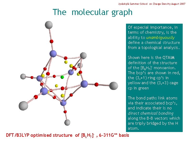 Jyväskylä Summer School on Charge Density August 2007 The molecular graph Of especial importance,