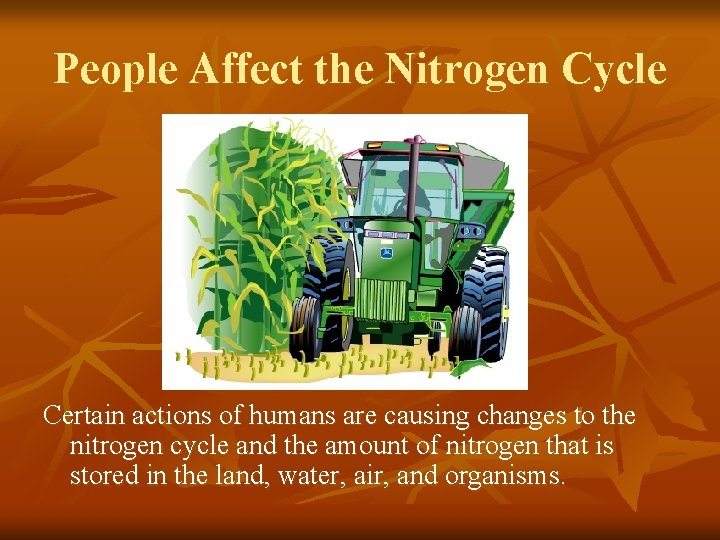 People Affect the Nitrogen Cycle Certain actions of humans are causing changes to the