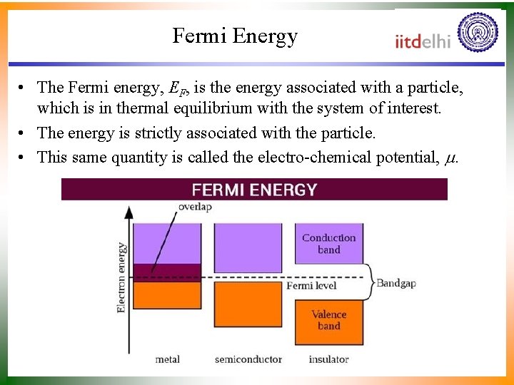 Fermi Energy • The Fermi energy, EF, is the energy associated with a particle,