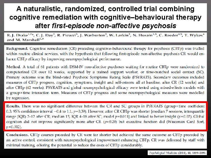 A naturalistic, randomized, controlled trial combining cognitive remediation with cognitive–behavioural therapy after first-episode non-affective