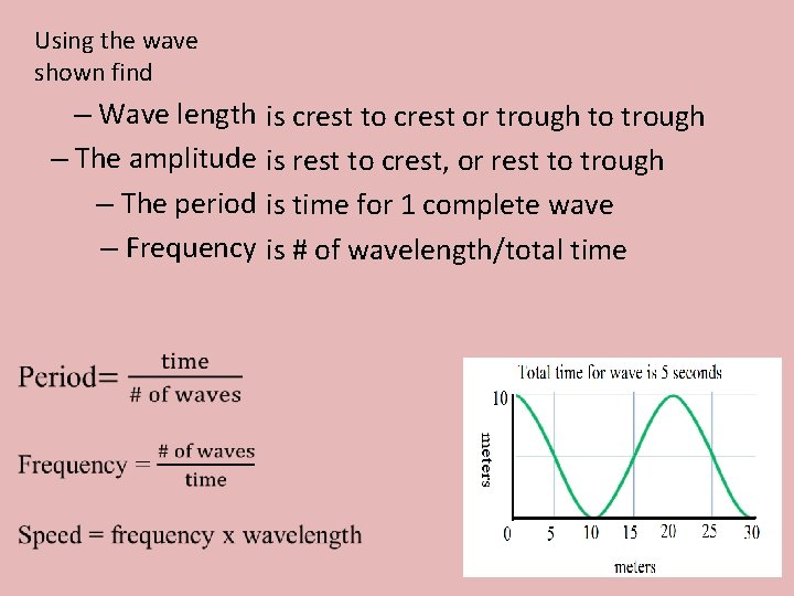 Using the wave shown find – Wave length is crest to crest or trough