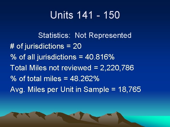 Units 141 - 150 Statistics: Not Represented # of jurisdictions = 20 % of