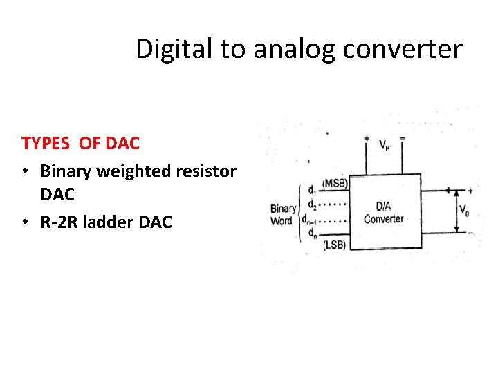 Digital to analog converter TYPES OF DAC • Binary weighted resistor DAC • R-2