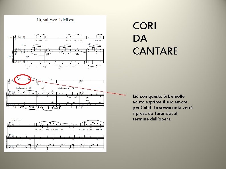 CORI DA CANTARE Liù con questo Si bemolle acuto esprime il suo amore per