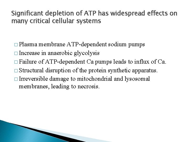 Significant depletion of ATP has widespread effects on many critical cellular systems � Plasma