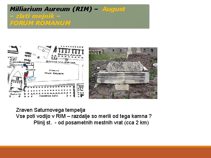 Milliarium Aureum (RIM) – August – zlati mejnik – FORUM ROMANUM Zraven Saturnovega tempelja