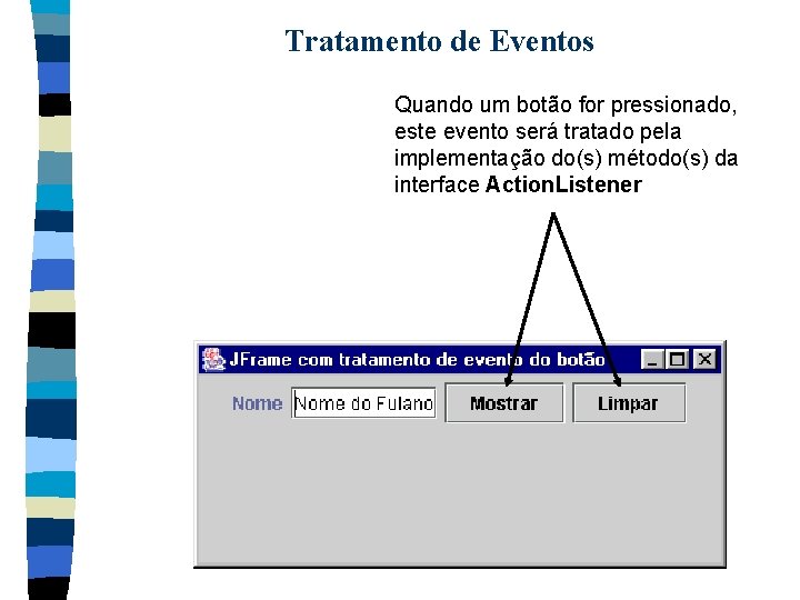 Tratamento de Eventos Quando um botão for pressionado, este evento será tratado pela implementação