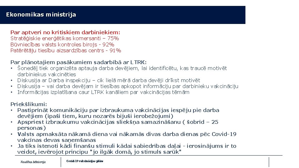 Ekonomikas ministrija Par aptveri no kritiskiem darbiniekiem: Stratēģiskie enerģētikas komersanti – 75% Būvniecības valsts Ekonomikas ministrija Par aptveri no kritiskiem darbiniekiem: Stratēģiskie enerģētikas komersanti – 75% Būvniecības valsts