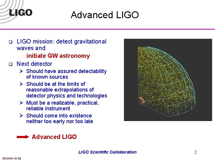 Advanced LIGO q q LIGO mission: detect gravitational waves and initiate GW astronomy Next