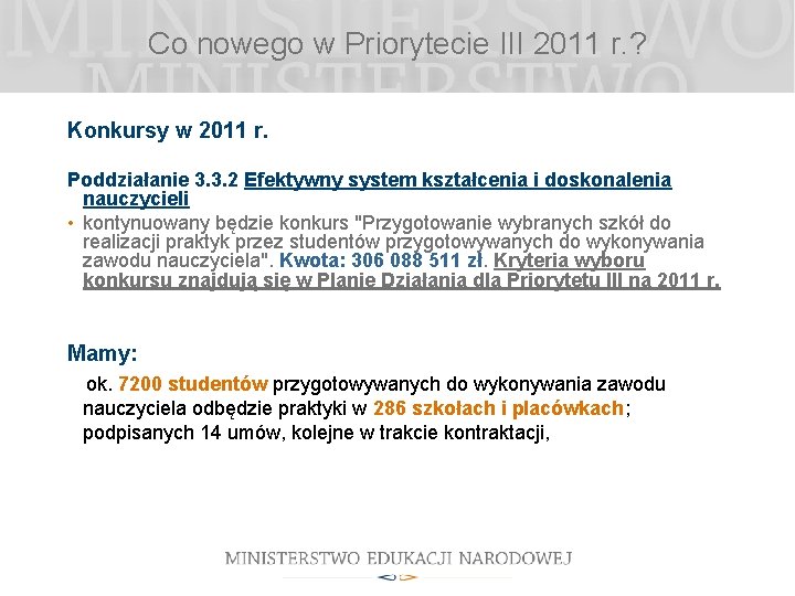 Co nowego w Priorytecie III 2011 r. ? Konkursy w 2011 r. Poddziałanie 3.