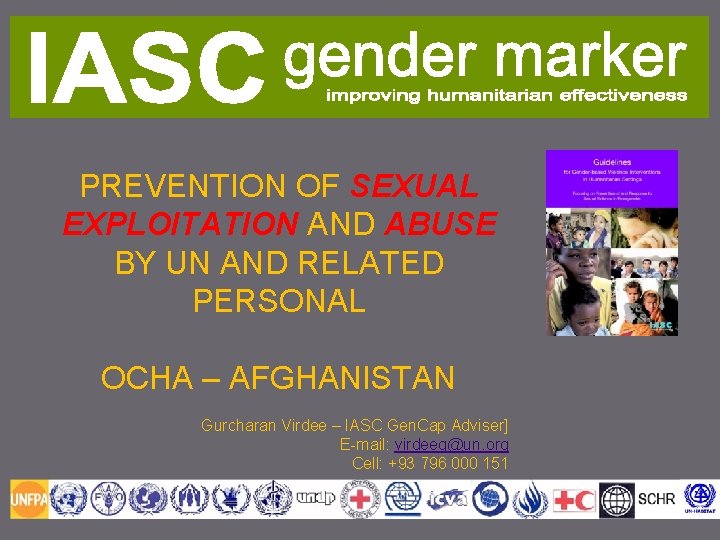 PREVENTION OF SEXUAL EXPLOITATION AND ABUSE BY UN AND RELATED PERSONAL OCHA – AFGHANISTAN