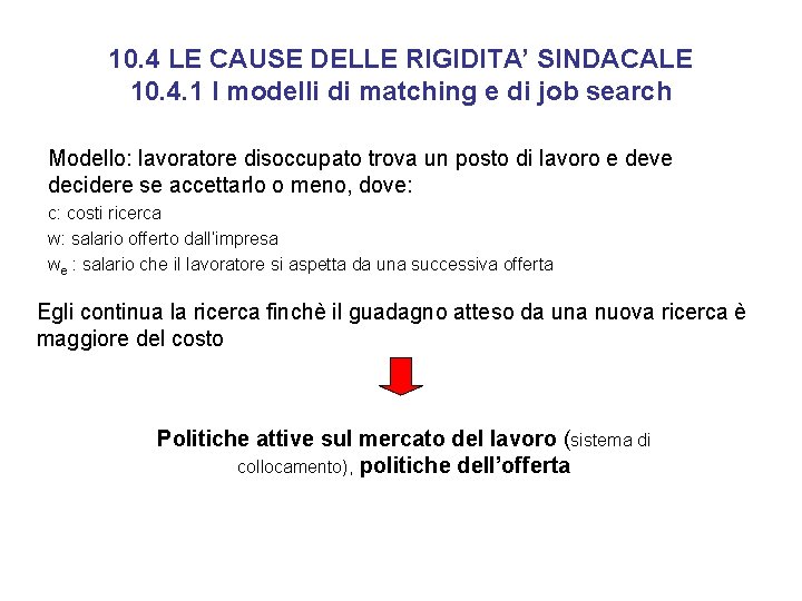 10. 4 LE CAUSE DELLE RIGIDITA’ SINDACALE 10. 4. 1 I modelli di matching