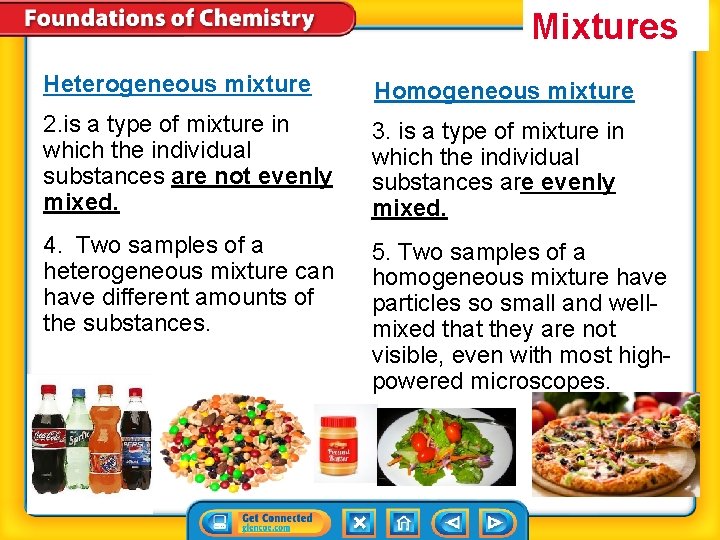 Mixtures Heterogeneous mixture Homogeneous mixture 2. is a type of mixture in which the