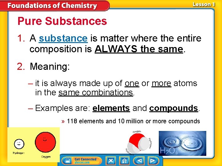 Pure Substances 1. A substance is matter where the entire composition is ALWAYS the