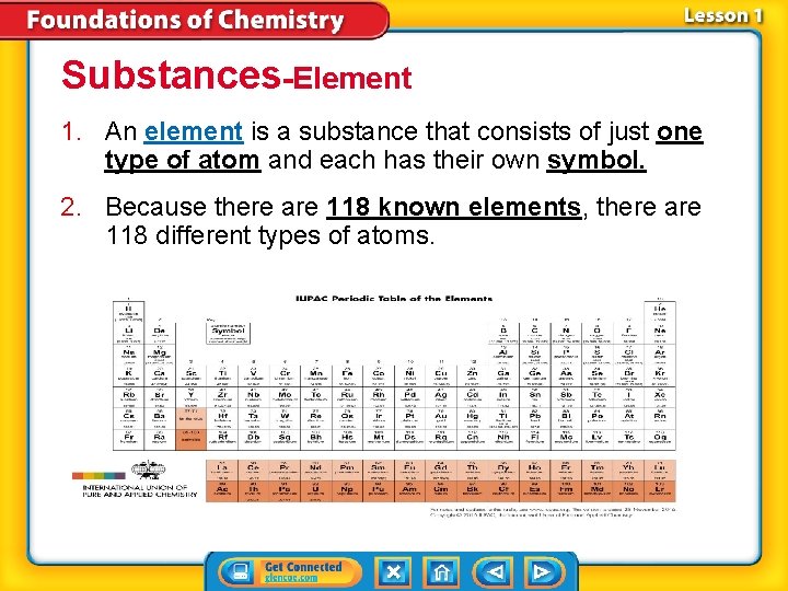 Substances-Element 1. An element is a substance that consists of just one type of